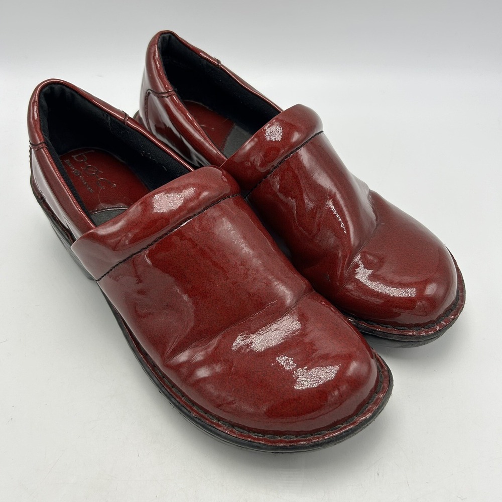 BOC Clogs Womans 8.5 Patent Leather Look Red Wine 1433 Slip On Round Toe Clogs